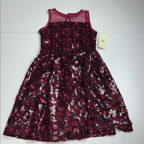 Btween Girls Size 10 Burgundy Floral Sequins Fit & Flare Lined Sleeveless Dress - Picture 1 of 5